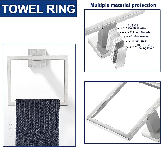 5 Piece Bathroom Hardware Accessories - Brushed Nickel, 24Inch Towel Racks, Stainless Steel Square Towel Bar Set, Wall Mounted