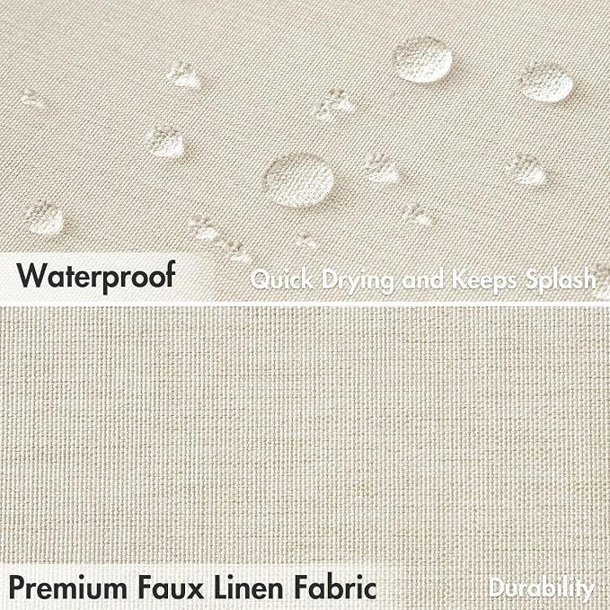 MIULEE 72"x84" Extra Long Scalloped Linen Shower Curtain Light Cream | Linen Textured, Waterproof, Washable, 12 Metal Hooks, Heavy Duty Cloth, Black Border, Shower Curtain for Bathroom Bathtub