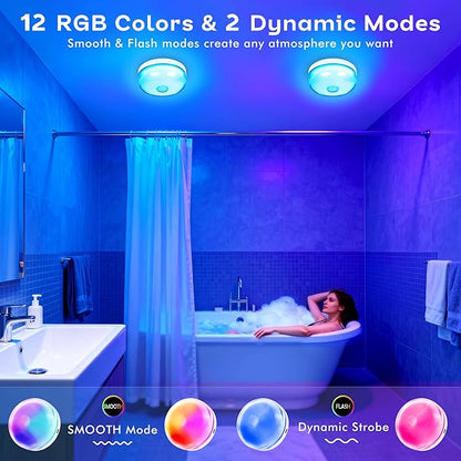 Rechargeable Shower Light for Inside Shower, 15 Color Changing Waterproof Shower Light with Remote Dimmable Timer, Wireless LED Mood Lighting for Shower Bathroom Closet Bedroom,Livingroom,4 Pack