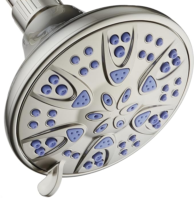 AquaDance Antimicrobial – Anti-Clog High-Pressure 6-Setting Shower Head with Microban Nozzle Protection from Growth of Mold, Mildew & Bacteria for Stronger Shower! 4" Sunset Blue