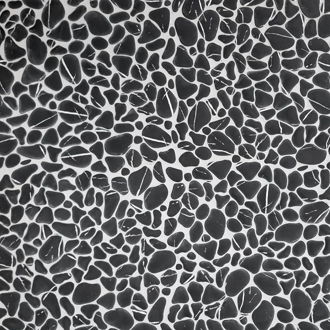 SUNWINGS 10-Sheet Pebble Tile for Shower Floor Border Kitchen Bathroom Backsplash, Black Marquina Recycled Glass Marble Stone Looks Wall and Floor Tile, Covers 7.9 Sq. Ft