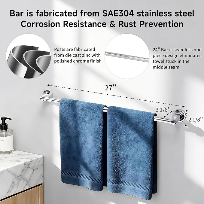 Formosa Design Hardware 4-Piece Bathroom Accessories Set (Polished Chrome) | A Complete set Strong and Reliable