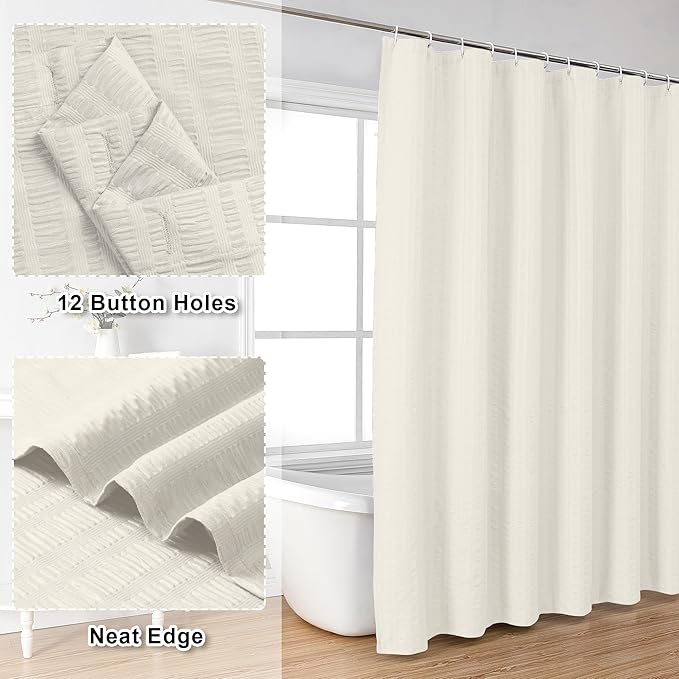Aiyufeng Cream Shower Curtain, Embossed Textured Fabric Shower Curtain for Bathroom - Soft Cloth & Hotel Spa Luxury, Water Repellent, Machine Washable, 72X72, Cream