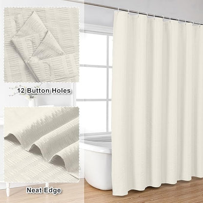 Aiyufeng Cream Shower Curtain, Embossed Textured Fabric Shower Curtain for Bathroom - Soft Cloth & Hotel Spa Luxury, Water Repellent, Machine Washable, 72X72, Cream