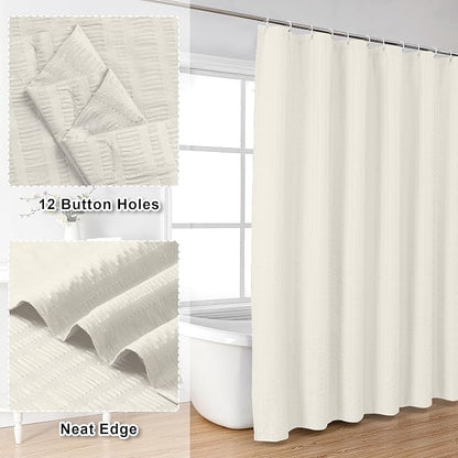 Aiyufeng Cream Long Fabric Shower Curtain 72x78 inches Long, Hotel Quality, Washable, Water Repellent, Soft Blue Spa Bathroom Curtains with 12 Button Holes, 72x78 in