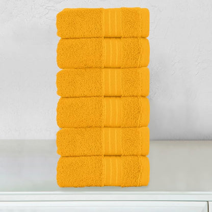 Elegant Comfort Premium Turkish Cotton 6 Pack Washcloths Set - 13 x 13 inch, Luxurious Hotel Spa Quality 100% Turkish Cotton 6PC Washcloth Set - Highly Absorbent - Soft Bathroom Towels, Orange