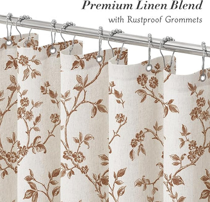 MitoVilla Brown Linen Floral Shower Curtain for Bathroom, 72 x 72 | Brown BoHo Cottagecore Spring Shower Curtains, Modern Farmhouse Country Plant Leaves Bathroom Décor, 72 x 72