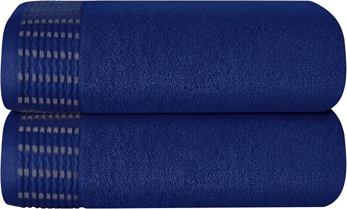 Cotton 2 Pack Oversized Bath Towel Set 28x55 inches, Large Bath Towels, Ultra Absorbant Compact Quickdry & Lightweight Towel, Ideal for Gym Travel Camp Pool - Navy Blue