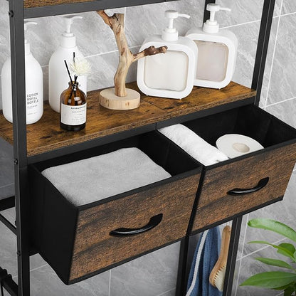 ETELI Over The Toilet Storage Cabinet Bathroom Storage Cabinet Over Toilet Fit Most Toilets Above Toilet Shelf Bathroom Shelf Organizer with Fabric Drawers, Rustic Brown