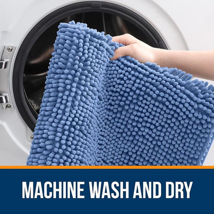 OLANLY Bathroom Runner Rugs 47x17, Extra Soft Absorbent Chenille Bath Rugs | Cornflower Blue, Quick-Drying Rubber Backing, Machine Washable Long Bath Mat for Bathroom Floor, Tub and Shower, Home Decor