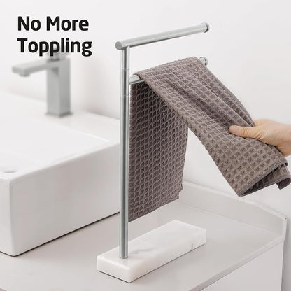 KES Hand Towel Holder Stand for Bathroom, Countertop Towel Stand Swivel with Marble Base, 17.3" 2 Arms Hand Towel Holder Freestanding Counter Top 18/8 Stainless Steel Brushed Finish, BTH233A-2 | Dual 360° Rotatable Arms, 3.3 Lb Marble Base For Stabilit...