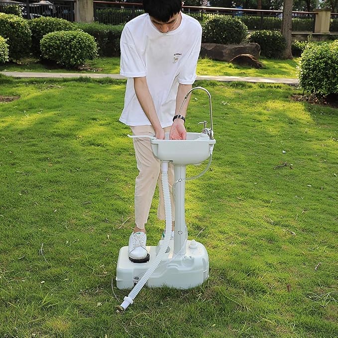 VINGLI Upgraded Portable Sink and Toilet Combo| Self-contained 5 Gal Hand Washing Station & 5.3 Gal Flushing Toilet, Perfect for Camping/RV/Boat/Road Tripper/Camper, Detachable & Lightweight