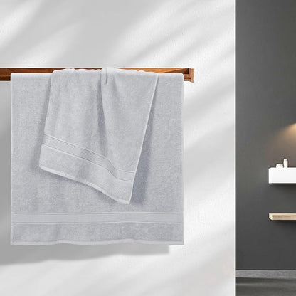 Cotton 2 Pack Oversized Bath Towel Set 28x55 inches, Large Bath Towels, Ultra Absorbant Compact Quickdry & Lightweight Towel, Ideal for Gym Travel Camp Pool - Light Grey
