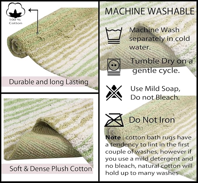 Home Weavers 100% Cotton Gradiation Collection Bathroom Décor | Washable Rug | Bathroom Mat | Kitchen Mat | Bathroom Rug Set | Bath Mat Set | Bath Floor Mat Non Slip, 5 Piece Set with Contour, Sage