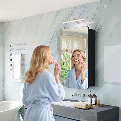 Black Medicine Cabinet with Mirror for Bathroom: 20 x 26 Inch Small Mirrored Vanity Storage with Adjustable Shelves - Surface or Recessed Wall Mount - Matte Black Frame