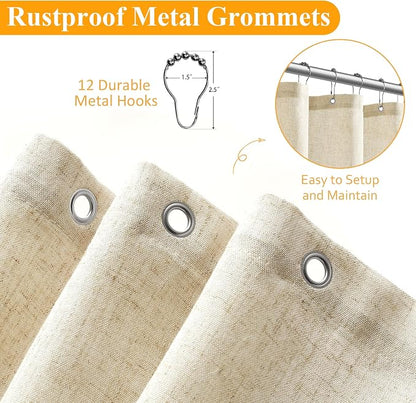 Beige Linen Shower Curtain, Textured Fabric Shower Curtains for Bathroom Modern Farmhouse Neutral Tone Premium Quality Fabric Bohemian Rustic Cottage Country Bathroom Decor, Cream, 48 x 72