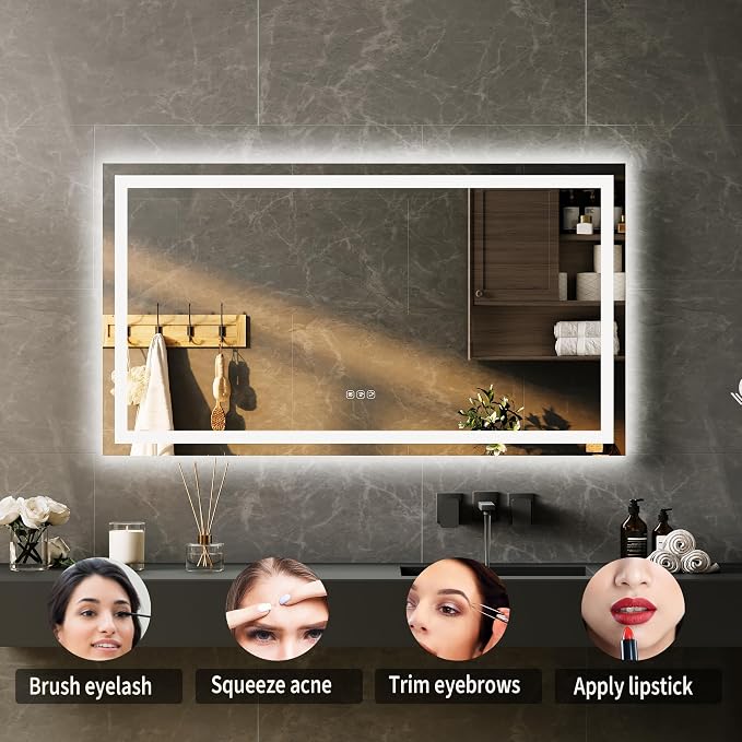 GarveeHome 50x28 LED Bathroom Mirror with Lights, Dimmable, Anti-Fog, Backlit + Front Lit, Smart Bathroom Vanity Mirror for Wall, Memory Function, Shatter-Proof (Horizontal/Vertical)