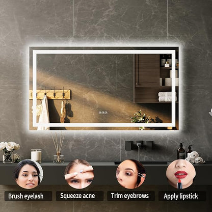 GarveeHome 50x28 LED Bathroom Mirror with Lights, Dimmable, Anti-Fog, Backlit + Front Lit, Smart Bathroom Vanity Mirror for Wall, Memory Function, Shatter-Proof (Horizontal/Vertical)