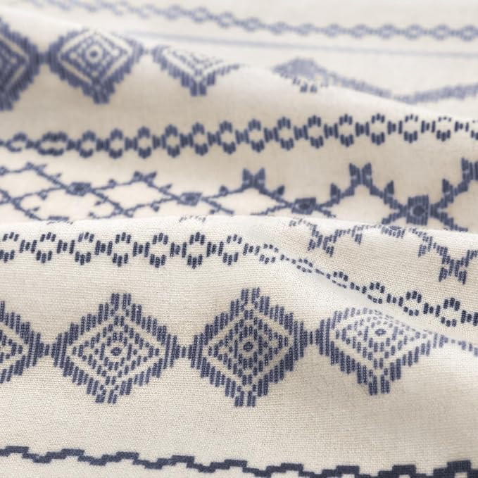 Navy Blue Shower Curtain,Boho Linen Fabric for Bathroom with Striped Print,72" W x 72" L