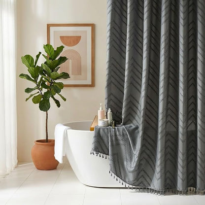 Siiluminisoy Gray Shower Curtain for Bathroom Fabric Boho Shower Curtain Cloth Textured Tufted Chevron Elegant Shower Curtains Waterproof for Bathroom 72" x 72"