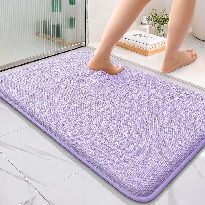 OLANLY Thick Memory Foam Bathroom Rugs 36x24, Absorbent Bath Mat, Lavender | Soft Quick Dry Bath Rugs, Non-Slip, Machine Washable Carpet for Bathroom Floor, Tub and Shower, Home Decor Accessories