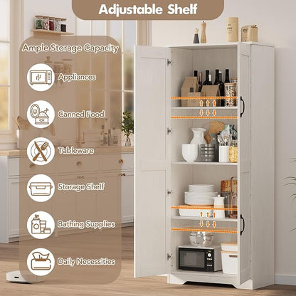 Garvee Kitchen Pantry Cabinet, Freestanding White Pantry Storage Cabinet, 60 in Cupboard, Tall Bathroom Storage Cabinet with 2 Doors and Adjustable Shelves, for Dining Room, Living Room, White | Kitchen Storage Cabinet with 2 Doors & Adjustable Shelves...
