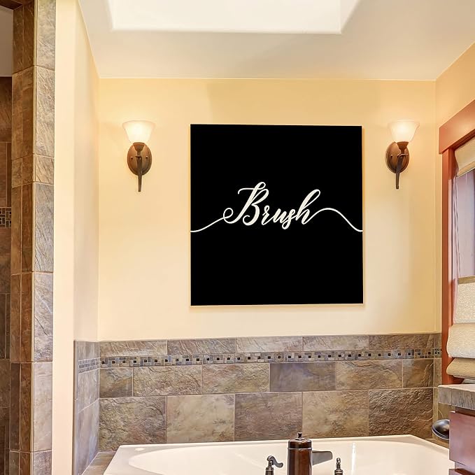 Renditions Gallery Black Brush Sign Bathroom Décor Gallery Wrapped Canvas Wall Art, 12x12,