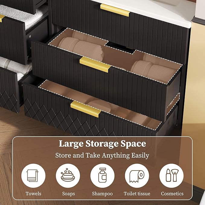 24 Inch Bathroom Vanity with Sink, Wall Mounted Bathroom Storage Cabinet with 2 Drawers, Floating Bathroom Vanities with Decor Line