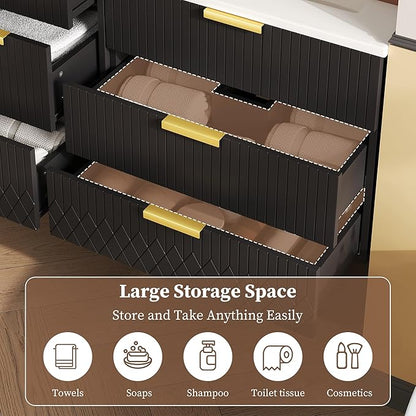 24 Inch Bathroom Vanity with Sink, Wall Mounted Bathroom Storage Cabinet with 2 Drawers, Floating Bathroom Vanities with Decor Line