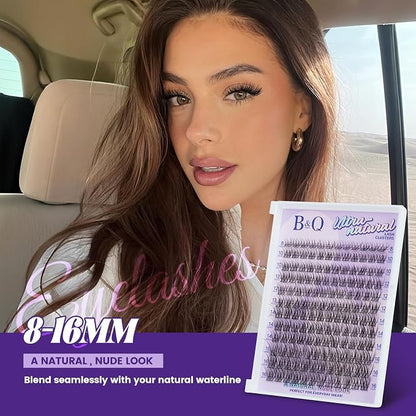 B&Q Natural Lash Clusters 03 - Cluster Eyelash Extensions, Pestañas Postizas Naturales Style Eyelashes Comfort Fit - Day-to-Night Natural Effect - Office & Date Ready For Effortless Beauty(8-16mix)