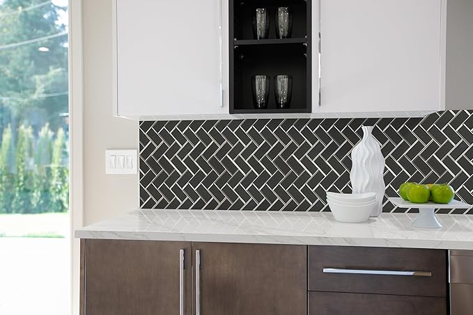 MSI Metallic Gray Bevel Herringbone Glass Tile for Kitchen Backsplash, Wall Tile for Bathroom, Accent Wall Tile, and Shower Wall Tile 13.86 in. x 11.08 in. Mesh-Mounted Mosaic Tile (10.6 sq. ft./case)