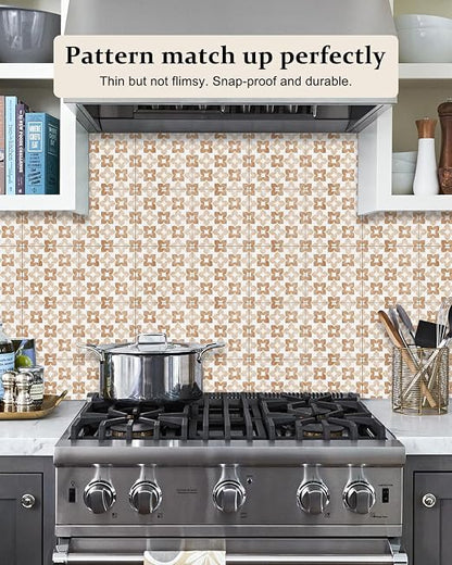 Peel and Stick Floor Tile, Waterproof Vinyl Flooring, Snap-Proof DIY Flooring Tiles for Bathroom, Kitchen, Fireplace, Wall, Backsplash, Stairs, No Residue, 20 Tiles-7.87" Thin Ver, Light Amber