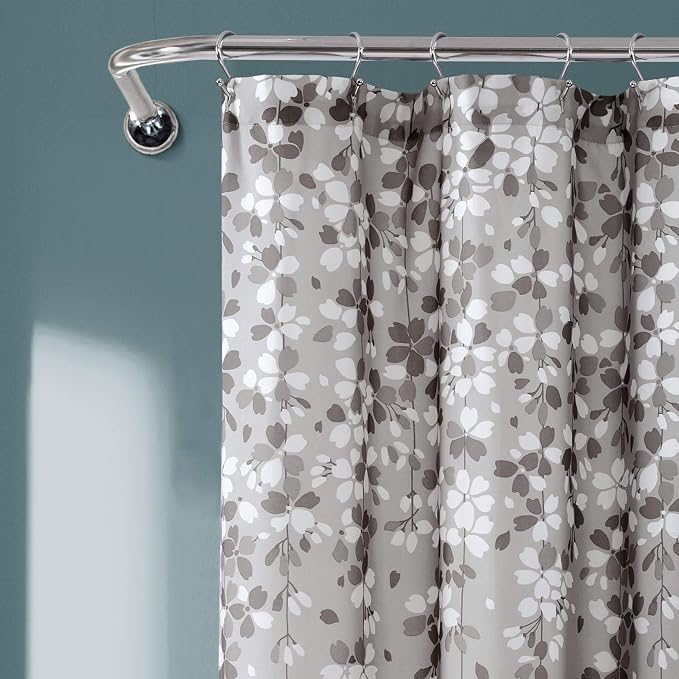 Lush Decor Weeping Flower Shower Curtain 72"W x 72"L Gray - Fabric Shower Curtains for Bathroom - Floral Bathroom Curtain - Cottage Core Decor