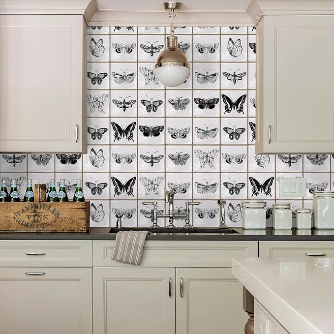 Alwayspon Vinyl Sticker Peel and Stick, Self-Adhesive Wall Tile Transfers Backsplash Sticker Decal for Kitchen Bathroom, 6x6inch/15x15cm 30Pcs, Butterfly T036