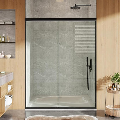 GarveeLife Framed Sliding Shower Door 56-60 Inch W x 72 Inch H – Aluminum Frame Full Coverage with Fixed & Sliding Tempered Glass Panels, 6mm Easy-Clean -Coated Glass, Matte Black Finish