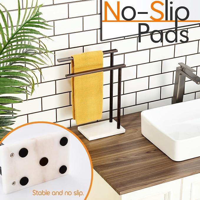 Stand Towel Holder for Bathroom Vanity Countertop 2-Tier Towel Racks Freestanding with Thicken Marble Base, Oil Rubbed Bronze Stainless Steel AN7003ORB