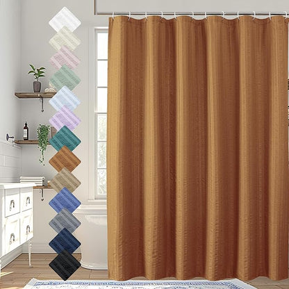 Aiyufeng Gold Shower Curtain for Bathroom, Embossed Textured Fabric Shower Curtain for Bathroom - Soft Cloth & Hotel Spa, Machine Washable, 72X84,Gold
