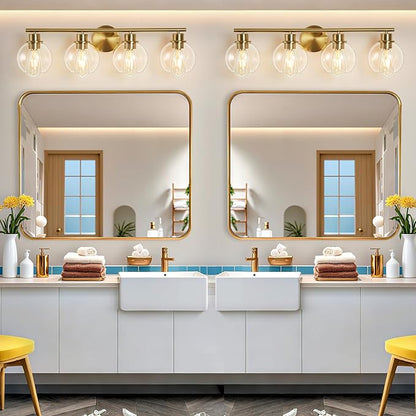 Bathroom Vanity Light, 29.5 Inch Modern Wall Sconce with Clear Glass Shade, 4-Light Gold Over Mirror Vanity Lighting for Bathroom