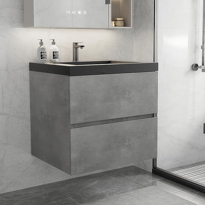 24 Inch Floating Bathroom Vanity with Sink, Modern Grey Wall Mounted Floating Vanity with Scratch-Resistant Quartz Sand Basin and Soft Closing Drawers, Pre Assembled Bathroom Vanity