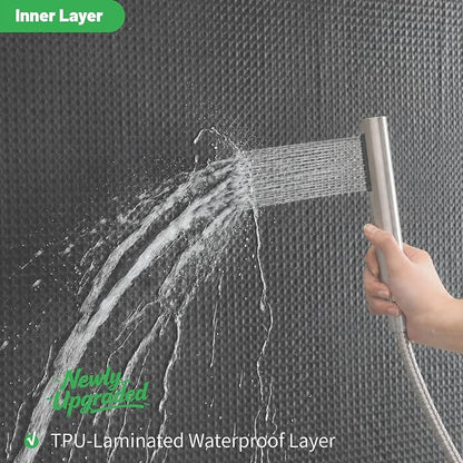 No Hook Waffle Shower Curtain, No Liner Needed, 71x74 Inch, Charcoal Grey | 100% waterproof TPU-laminated backing, magnetic weighted hem, machine washable, shower curtain set for bathroom or hotel use