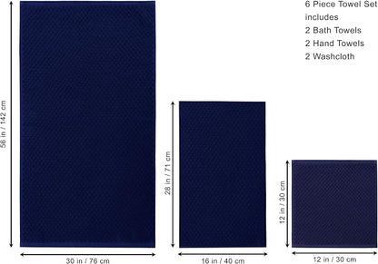 COTTON CRAFT Euro Spa Waffle Weave 6 Piece Towel Set - 100% Cotton - Navy | 2 Oversized Luxurious Large Bath Towels, 2 Hand Towels, 2 Washcloths - Soft Plush Super Absorbent Low Lint Quick Dry