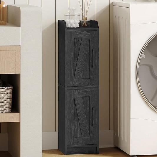 Bathroom Storage Cabinet, Small Corner Floor Cabinet with Door and Shelves, Narrow Bathroom Organizer and Paper Storage with Adjustable Shelves, for Small Spaces, Black BC27004X