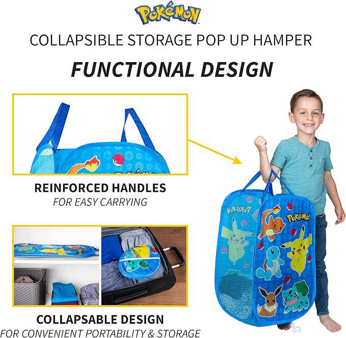 POKEMON Kids Room Collapsible Storage Bin Pop Up Hamper, One Size, (Officially Licensed Product) by Franco