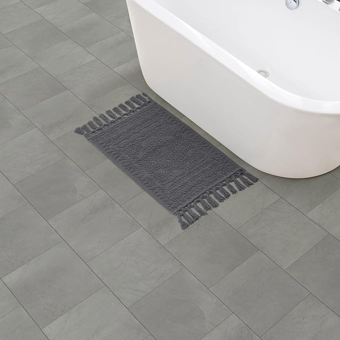 French Connection Nellore Bathroom Rugs, Woven and Beaded Bathroom Mats, Durable Bath Rugs, Thick Bath Mats for Bathroom and Shower Rugs, 17" x 28", Dark Gray Charcoal