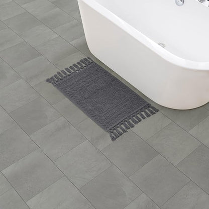 French Connection Nellore Bathroom Rugs, Woven and Beaded Bathroom Mats, Durable Bath Rugs, Thick Bath Mats for Bathroom and Shower Rugs, 17" x 28", Dark Gray Charcoal