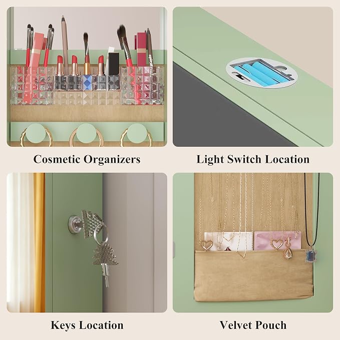 LVSOMT Over the Door Jewelry Organizer with Mirror Door Mirror with Storage | Jewelry Mirror Cabinet with Large Capacity, 6 LED Lights,Velvet Lining, Space-Saving for Bedroom, Cloakroom, Gift Women Girls