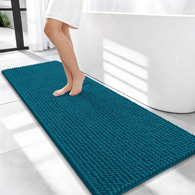 OLANLY Thick Chenille Bathroom Runner Rugs Mats 47x20, Peacock Blue | Soft Absorbent Bath Rugs, Rubber Backing, Machine Wash Dry, Bath Mats for Bathroom, Tub and Shower, Home Decor Accessories