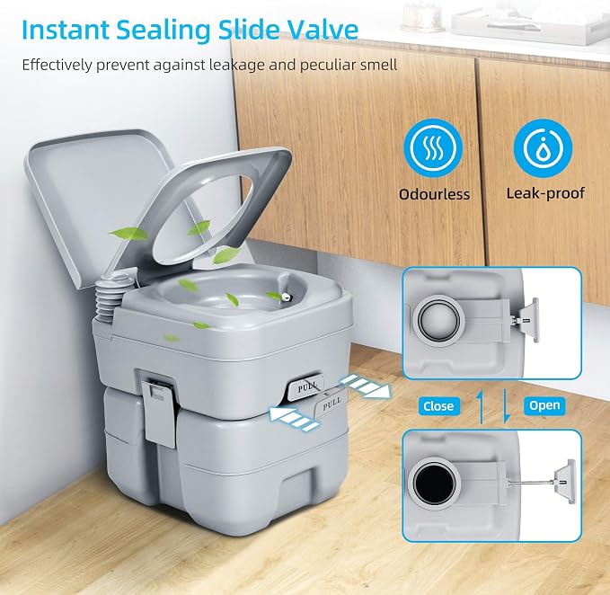 YITAHOME Portable Toilet Travel 5.3 Gallon RV Potty | Detachable Tank, Double Outlet Water Spout, for Camping, Boating, Hiking, Trips, Gray