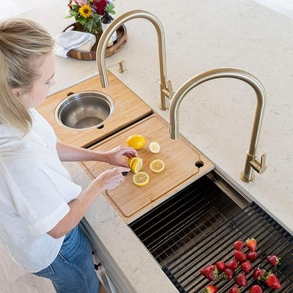 KRAUS Kore 57-inch Undermount Workstation 16 Gauge Single Bowl Stainless Steel Kitchen Sink with 10 Accessories, KWU210-57