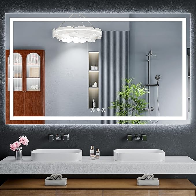 60"x36" LED Bathroom Mirror with Lights, Backlit+Frontlit, Anti-Fog | CRI 95, Stepless Dimmable, 3 Colors Lighting, Shatterproof Tempered Glass, HD Reflection, Memory, (Horizontal/Vertical)